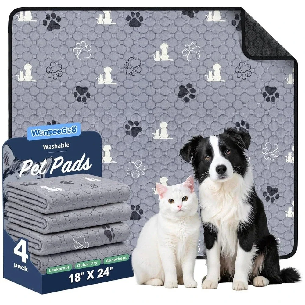 WanpeeGoo 4 Pack Washable Pet Pads 18x24 Reusable Waterproof Training Mat H732